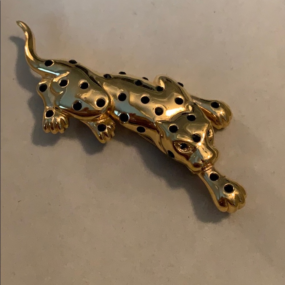 CAROLEE Gold and Back Rhinestone Panther pin